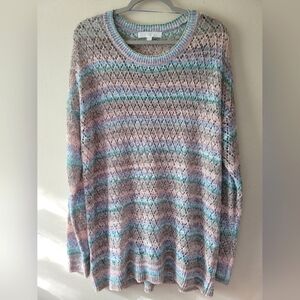 Adyson Parker Rainbow Pastel Open Knit Cozy Crochet Pullover Tunic Sweater XL